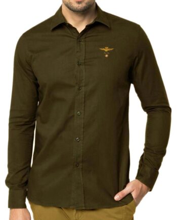 Camicia Aeronautica Militare Aquila 192CA1118 Verde Militare,camicia aeronautica militare uomo,abbigliamento firmato prezzo più basso
