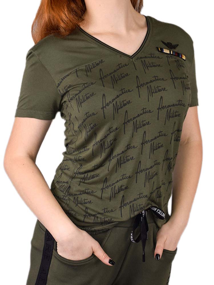 T-Shirt Aeronautica Militare Donna AM TS1795 MC Scollo V Verde Militare,Maglia Donna aeronautica,t-shirt originale aeronautica a prezzi di stock