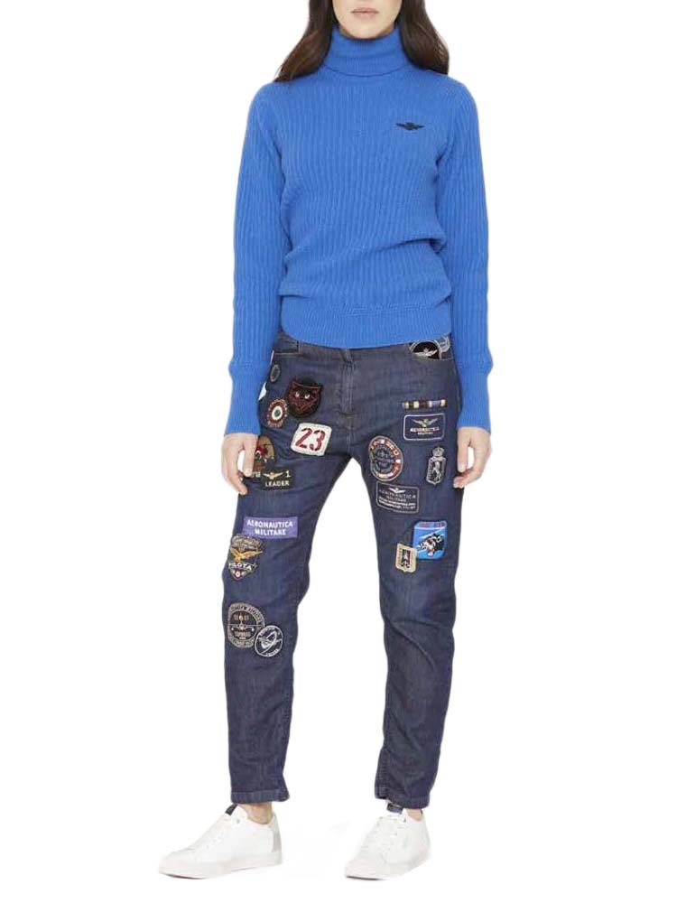 Jeans Aeronautica Militare Donna Pilota Pj178d Cotone Blu,pantalone jeans aeronautica militare,chiusura con zip,tasche sul davanti
