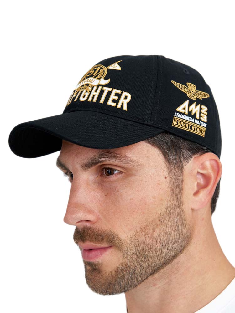 Cappello Visiera Aeronautica Militare HA1063 Pilota 51 Stormo Nero,senza chiusura posteriore.Logo sul davanti con logo aquila,cappello pilota
